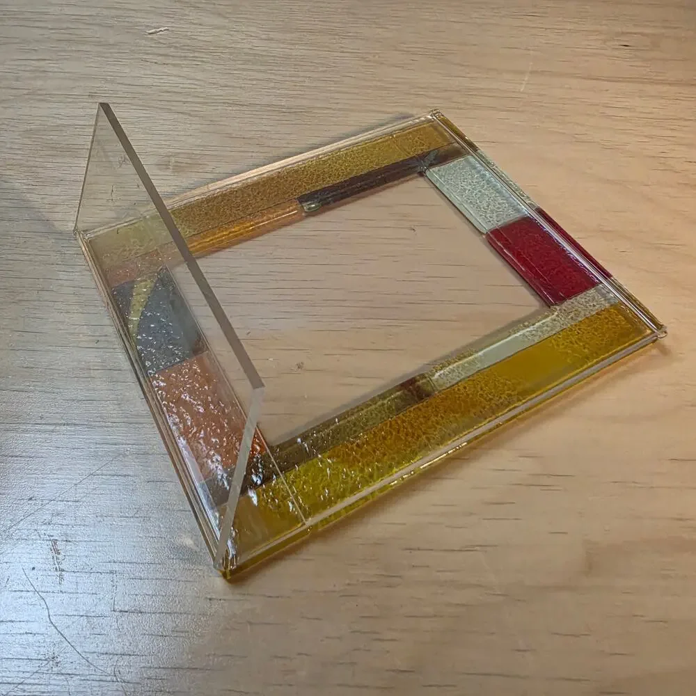 Handcrafted Stained Glass Mosaic Picture Frame Autumn Earth Tones Tabletop Art